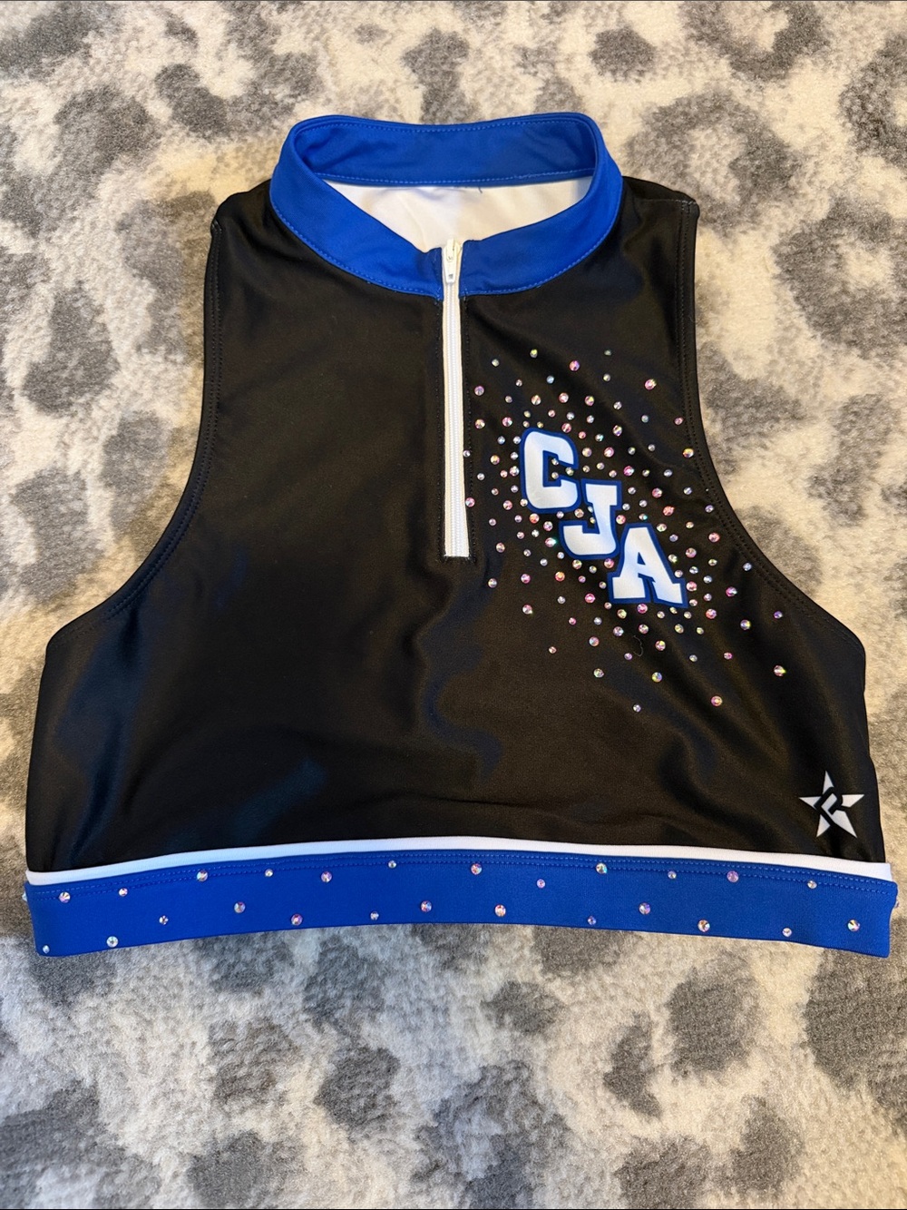 CJA Black and Royal Blue Zip-Front Crop Top
